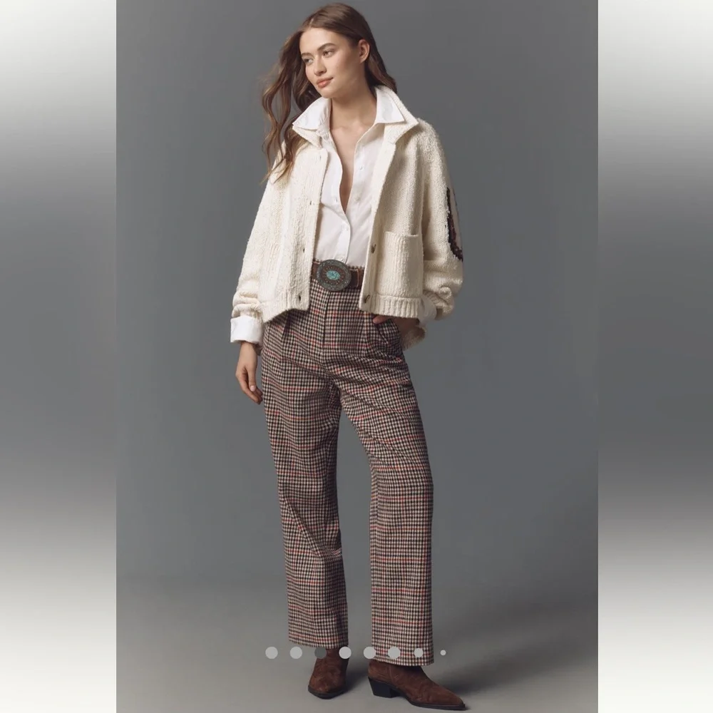 Anthropologie Cream Cardigan Sweater with Brown Horse Intarsia - Picture 3 of 16